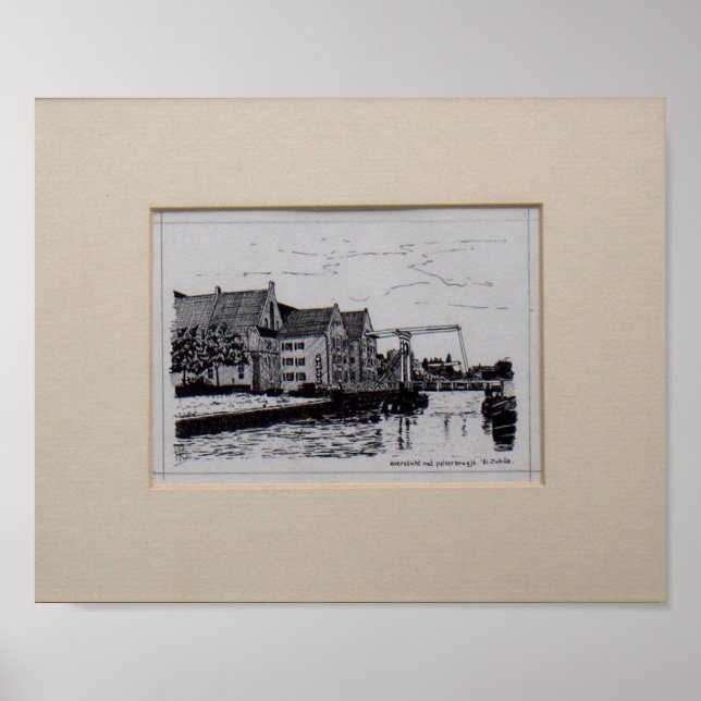 Pentekening Zwolle Oversticht met Pelserbrugje Poster (Vorne)