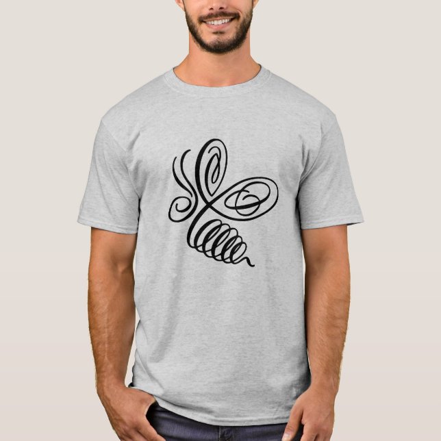 Penwork Calligraphic Honey Bee T-Shirt (Vorderseite)