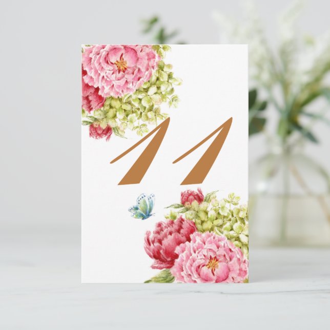 Peonies and Hydrangea Table Card No. 11 RSVP Karte (Stehend Vorderseite)