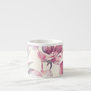 Peonies Aquarell: nahtlos blühender Hintergrund. Espressotasse