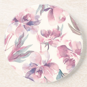 Peonies Aquarell: nahtlos blühender Hintergrund. Getränkeuntersetzer