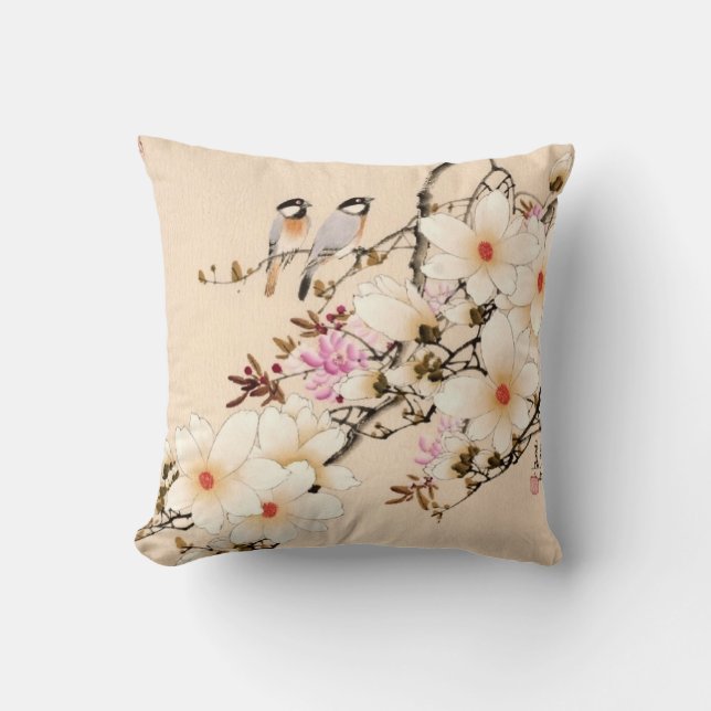 "Peonies" asiatisches Aquarellkissen Kissen (Vorderseite)