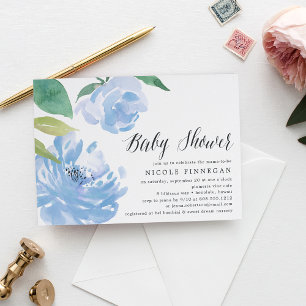 Peonies bleues   Invitation Baby shower