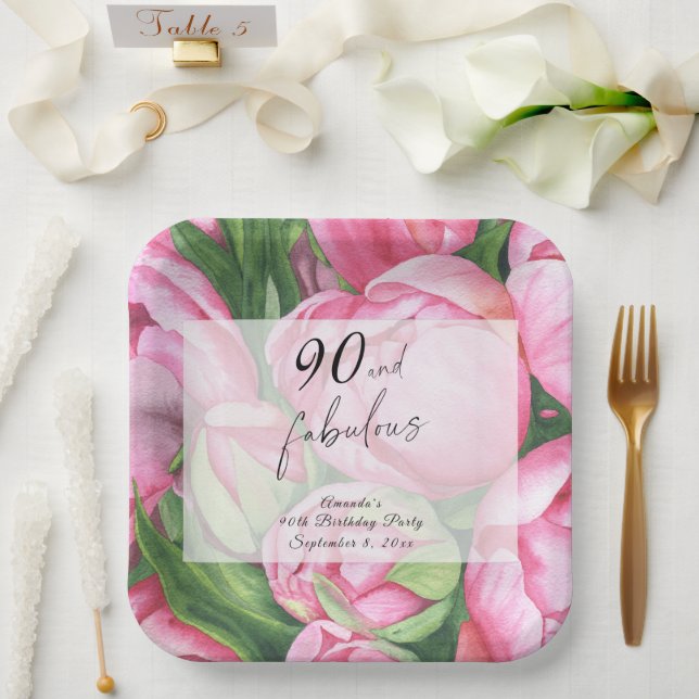 Peonies Blume 90. Geburtstagsparty Pappteller (Hochzeit)