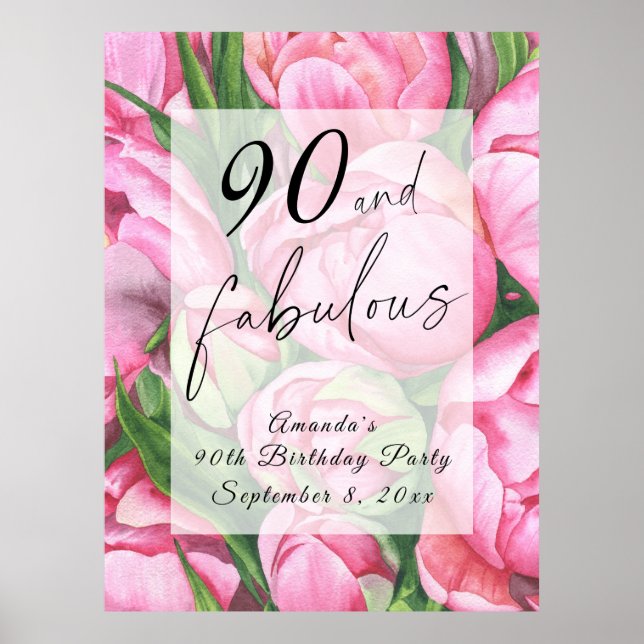 Peonies Blume 90. Geburtstagsparty Poster (Vorne)