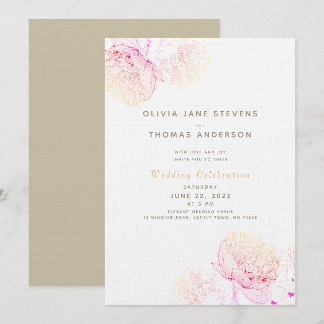 Peonies Blush Gold Elegante Moderne klassische Hoc Einladung (Vorne/Hinten)