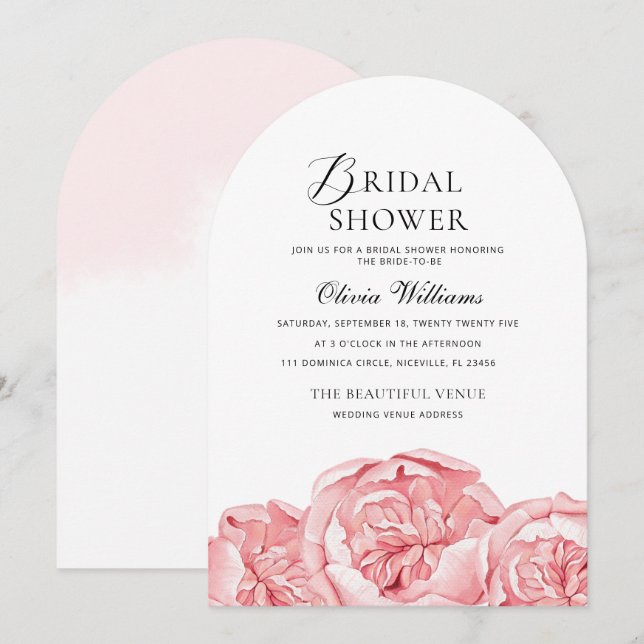 Peonies Bridal Dusche Einladung (Vorne/Hinten)