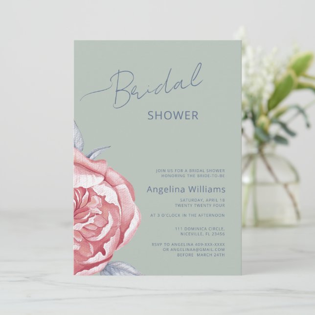 Peonies Bridal Dusche Einladung (Stehend Vorderseite)