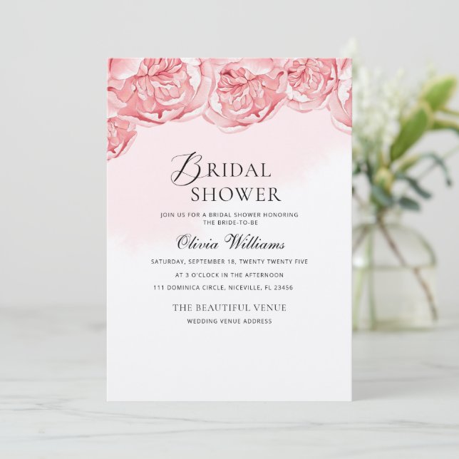 Peonies Bridal Dusche Einladung (Stehend Vorderseite)