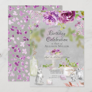 Peonies & Bunny Birthday Party Einladung