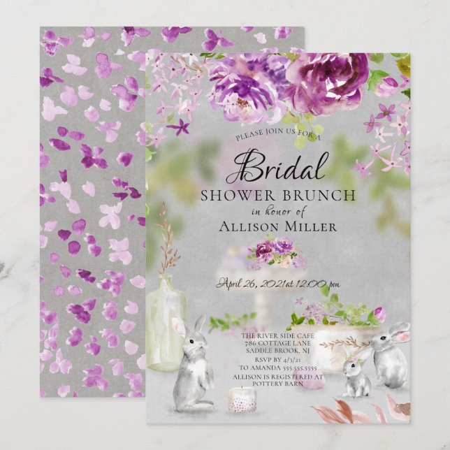 Peonies & Bunny Brautparty Einladung (Vorne/Hinten)