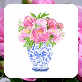 Peonies Chinoiserie Vase Getränkeuntersetzer