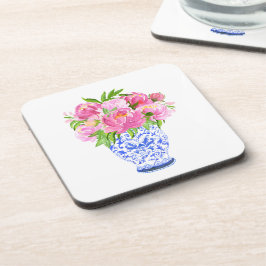 Peonies Chinoiserie Vase Getränkeuntersetzer