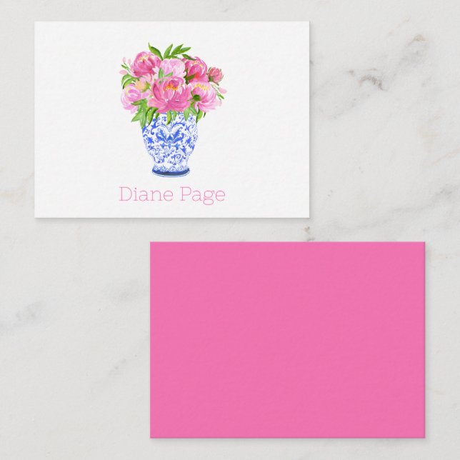 Peonies Chinoiserie Vase Personalisiert Stationäre Mitteilungskarte (Vorne/Hinten)