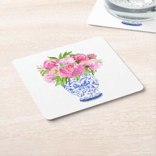 Peonies Chinoiserie Vase Rechteckiger Pappuntersetzer (angewinkelt)