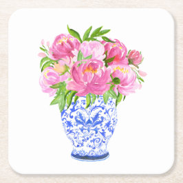Peonies Chinoiserie Vase Rechteckiger Pappuntersetzer