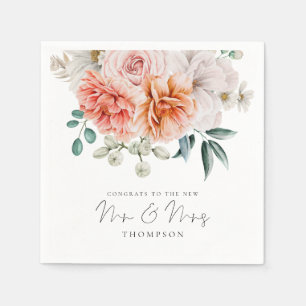 Peonies Coral Peach Glückwunsch Mrs. Wedding Serviette