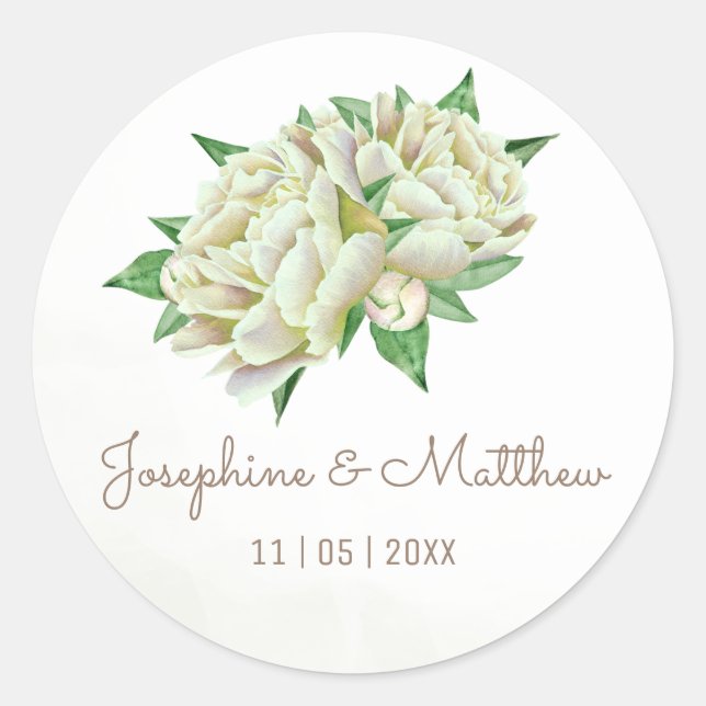 Peonies crémeuses Stickers mariage aquarelle (Devant)