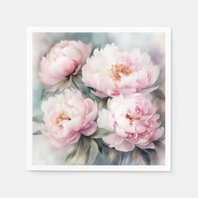 Peonies Dreams Blume Wasserfarbe Serviette (Vorderseite)