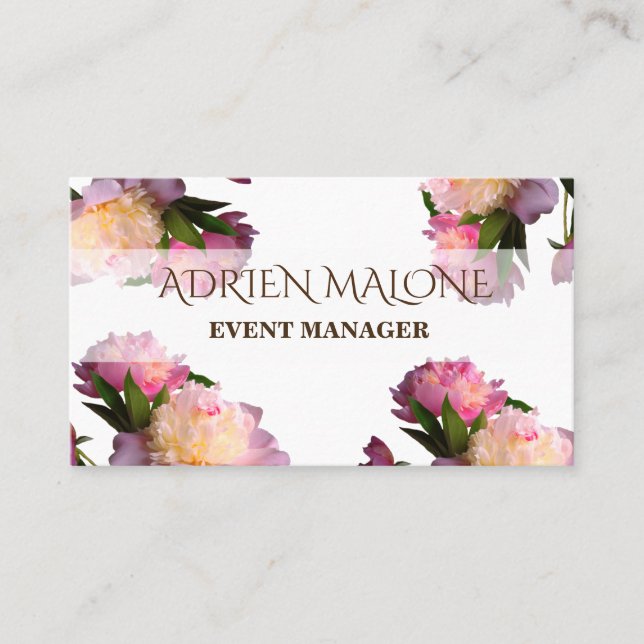 Peonies Elegante Berufliche Karte (Vorderseite)