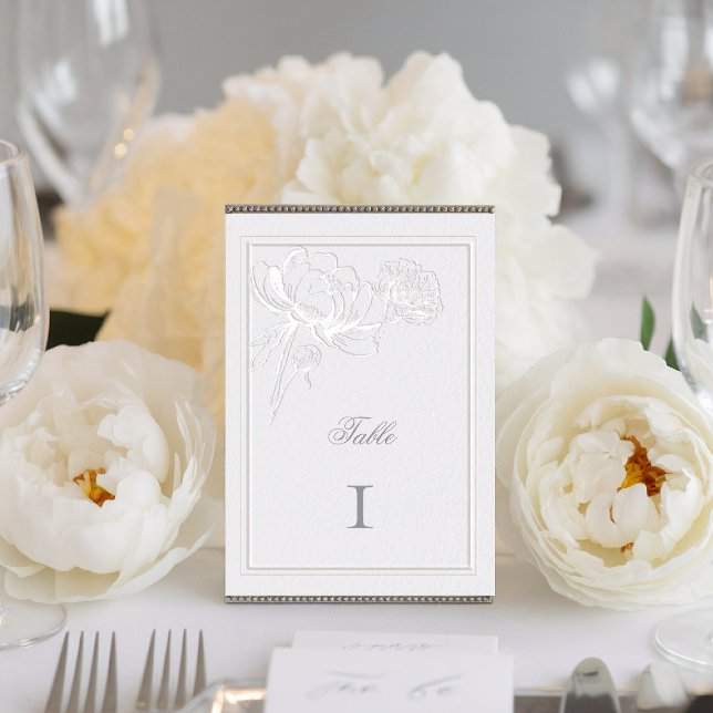Peonies Elfenbein Doppelrahmen Formal Elegante Hoc Tischnummer (peony wedding table card formal modern classic traditional calligraphy double frame faux embossed)