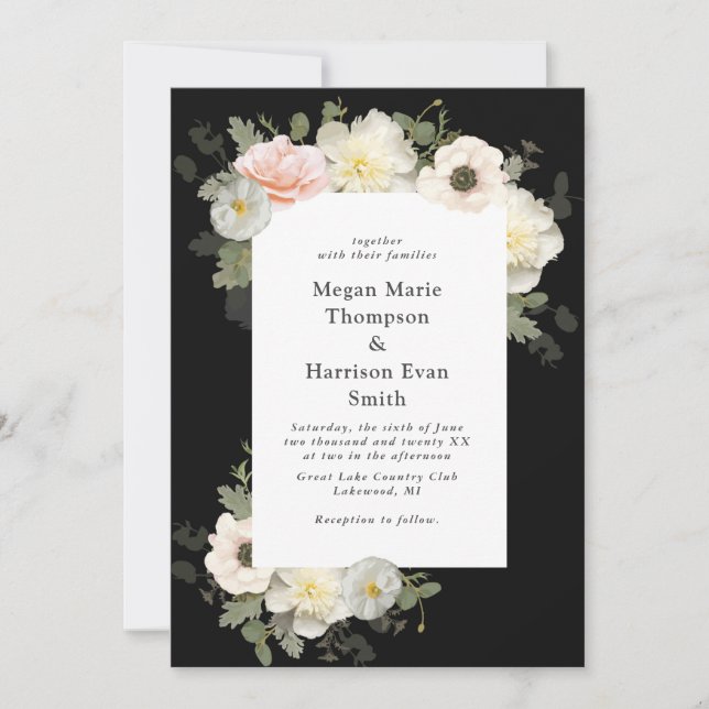 Peonies et Anémones Faire-part de mariage en fleur (Devant)
