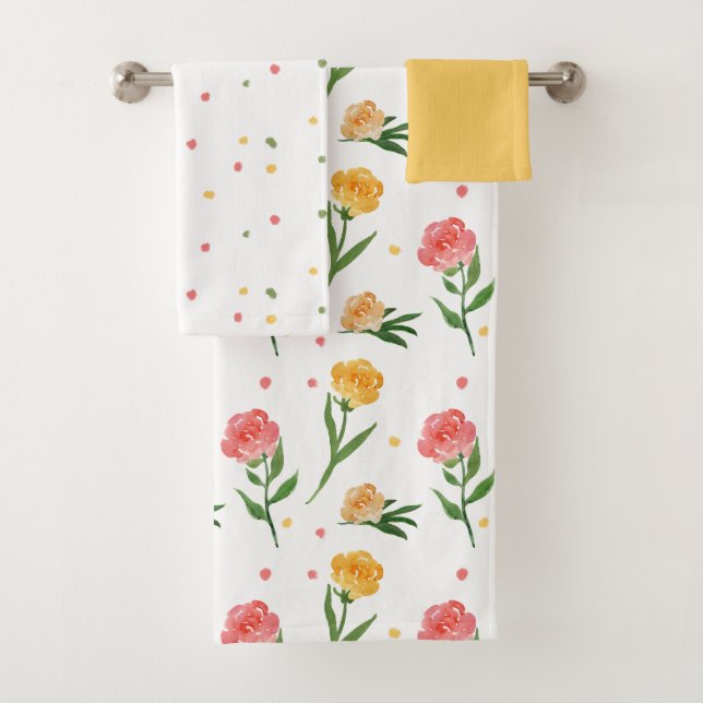 Peonies et points Ensemble de serviettes de bain (En situation)