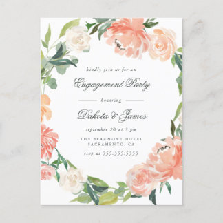 Peonies & Eukalyptus Greenerity Engagement Party Einladungspostkarte