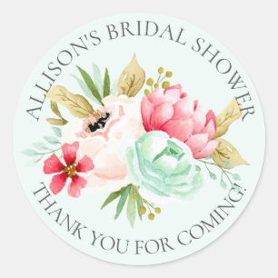 Peonies Floral Bridal Danke Ihnen Duschaufkleber Runder Aufkleber
