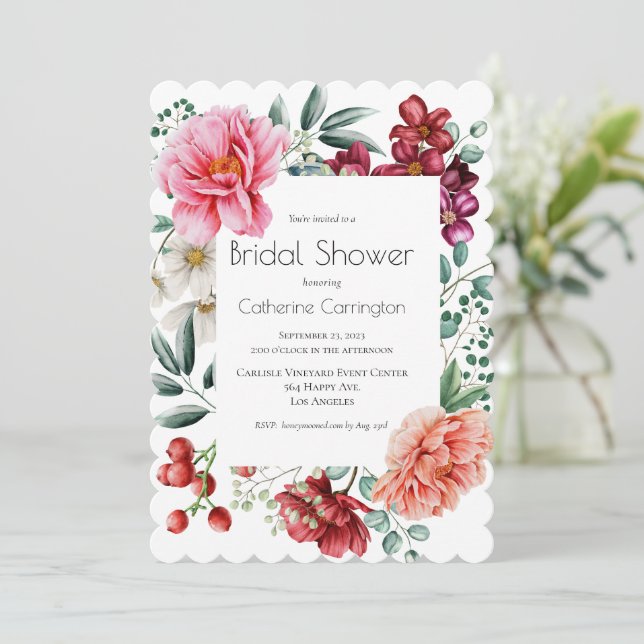 Peonies Floral Bridal Dusche Einladungen (Stehend Vorderseite)