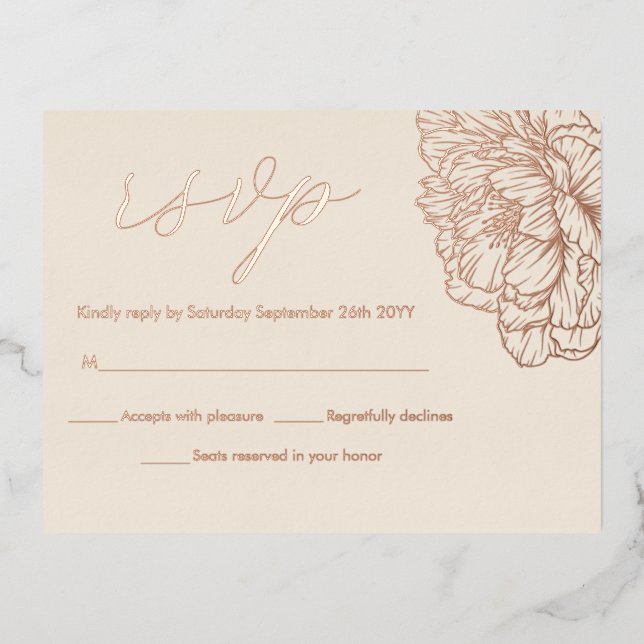 Peonies Floral Elegante Real Rose Gold RSVP Karten (Vorderseite)