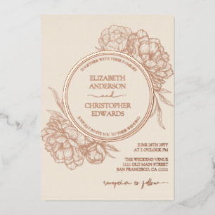 Peonies Floral Elegante Real Rose Hochzeit Folieneinladung