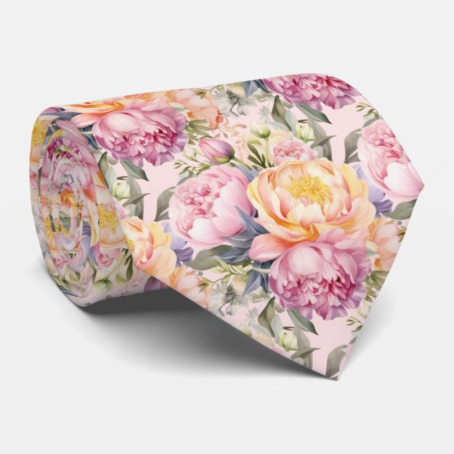Peonies Floral Peony Blume Krawatte (Gerollt)