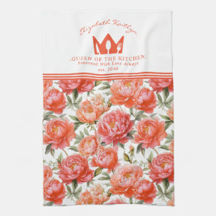 Peonies Floral Pink Orange   Königin der Küche Geschirrtuch