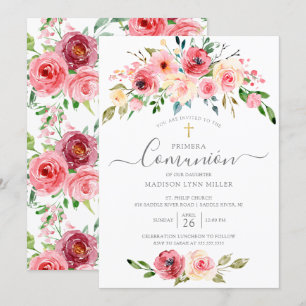 Peonies Floral Spanische Erste Kommune Einladung