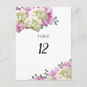 Peonies Floral Table Numéro de siège Carte