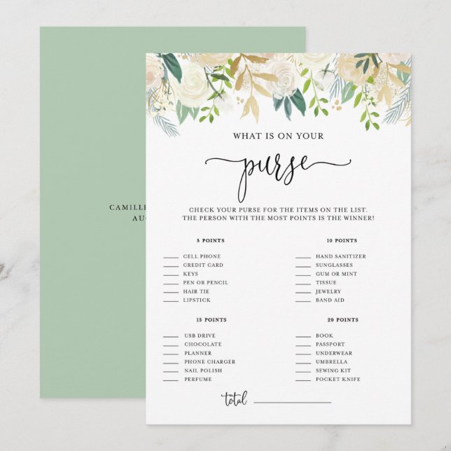 Peonies Gold Glitzer Was ist auf Ihrer Purse-Dusch Einladung (Vorne/Hinten)
