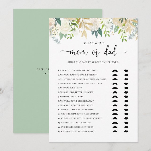 Peonies Gold Maman ou papa Baby shower carte de je (Devant / Derrière)