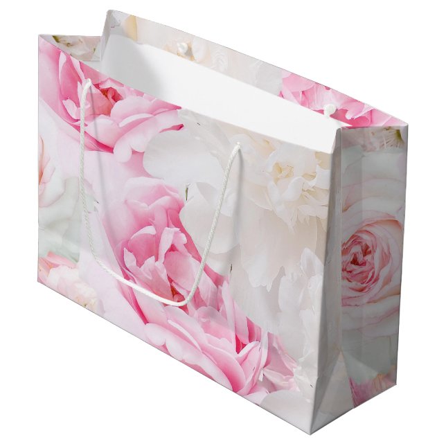 Peonies Große Geschenktasche Geschenktüte (Vorderseite Schrägansicht)