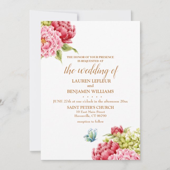 Peonies Hydrangea Élégante invitation de mariage (Devant)