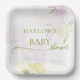 Peonies Hydrangea Pastel Watercolor Babydusche Pappteller