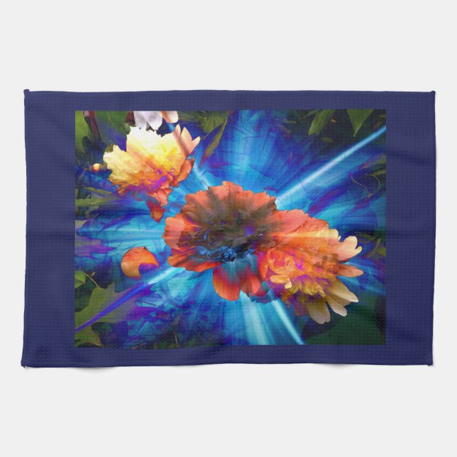 Peonies in blauem Licht Geschirrtuch (Horizontal)