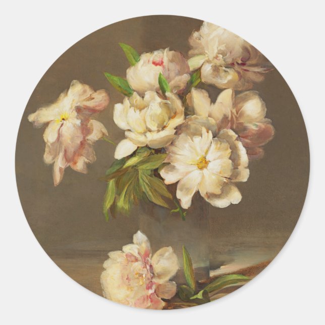 Peonies in einer Vase, Charles Ethan Porter Runder Aufkleber (Vorderseite)