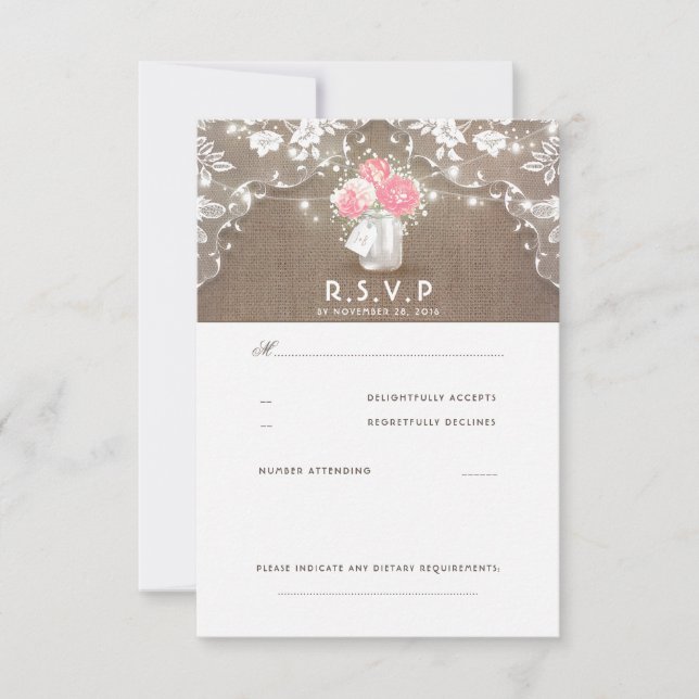 Peonies Mason Jar Rustic Wedding RSVP Cards Karte (Vorderseite)