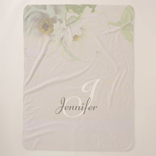 Peonies Mauve Monogram Sherpa Blanket Sherpadecke (Vorderseite)