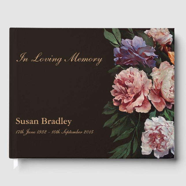 Peonies Painting Memorial Funeral Gästebuch 1 (Vorderseite)