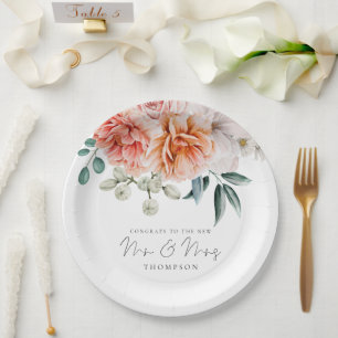 Peonies Peach Coral Glückwunschs Pappteller