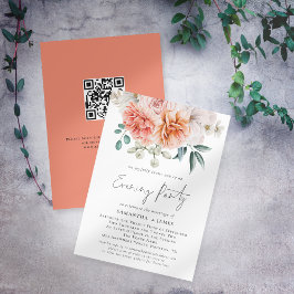 Peonies Peach Koral Qr Code Hochzeiten Abend Party Einladung