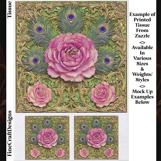 Peonies & Peacock Feathers Panel EH7 Decoupage Seidenpapier (Von Creator hochgeladen)