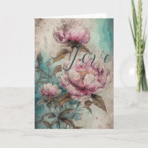 Peonies peintes - Carte de voeux, Carte d'amour